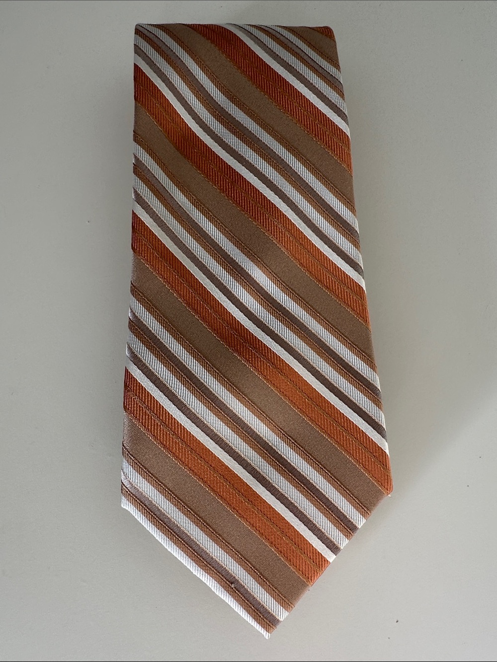 Calvin Klein Diagonal Stripe Tie in Brown, Orange, White